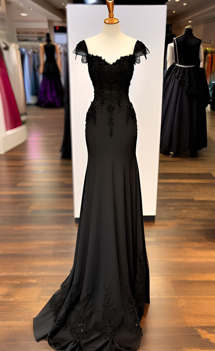 Sexy Mermaid Straps Chiffon Black Lace Evening Dress Prom Dress Main image