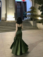 Sexy Mermaid Straps Green Party Dress Satin Long Prom Dress