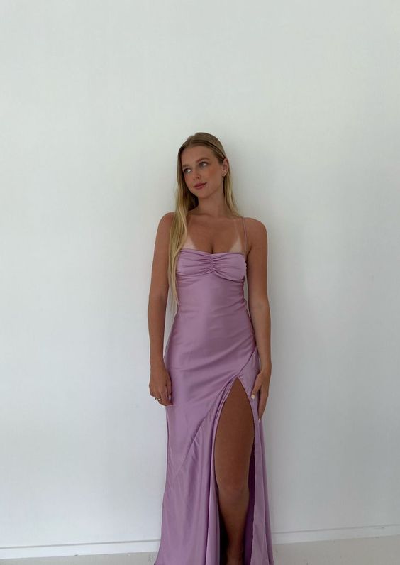 Sexy Mermaid Straps Lilac Slit Long Prom Dress Main image