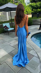 Sexy Mermaid Straps Neckline Backles Blue Long Prom Dress