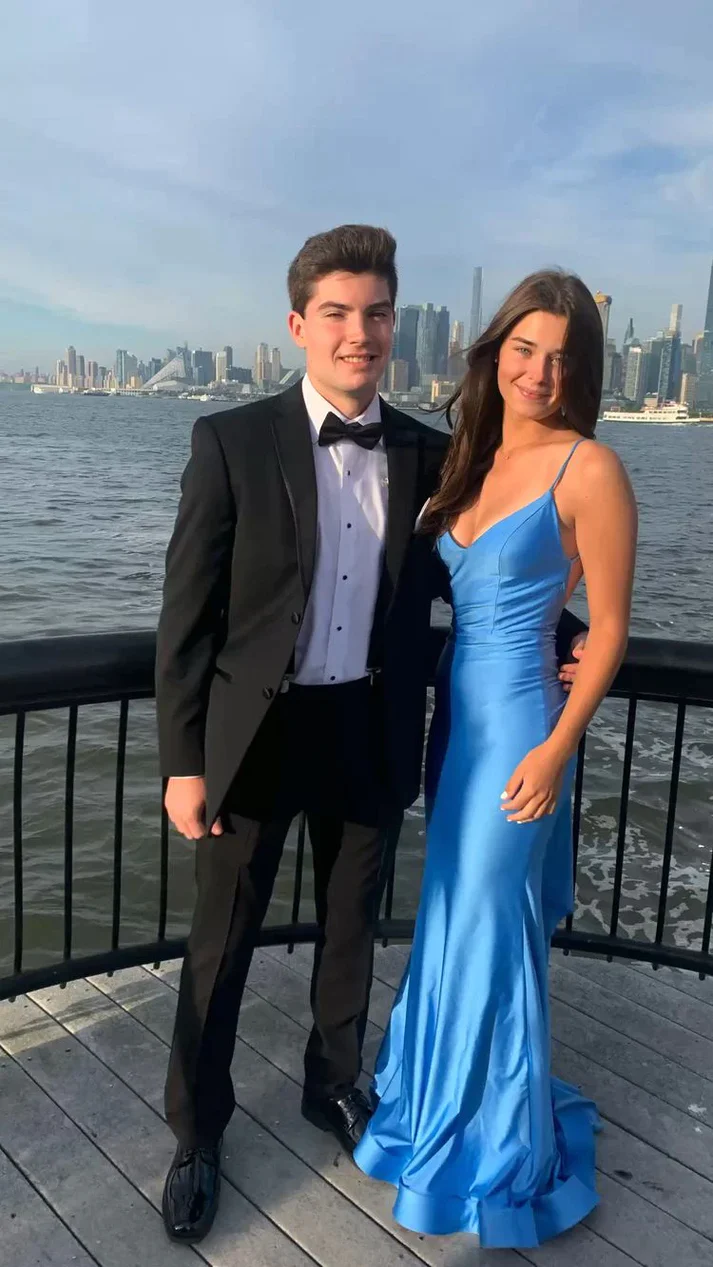 Sexy Mermaid Straps Neckline Backles Blue Long Prom Dress