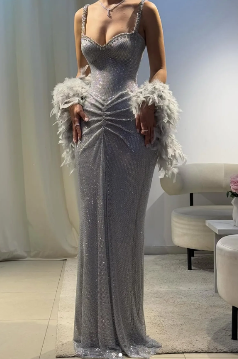 Sexy Mermaid Straps Silver Sequin Long Prom Dress Party Dress 20Th Birthday Outfits Graduation Dress Secondary image