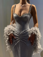 Sexy Mermaid Straps Silver Sequin Long Prom Dress Party Dress 20Th Birthday Outfits Graduation Dress