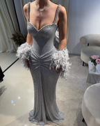 Sexy Mermaid Straps Silver Sequin Long Prom Dress Party Dress 20Th Birthday Outfits Graduation Dress