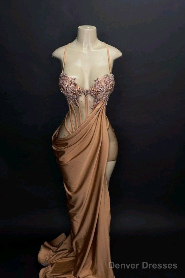 Sexy Mermaid Straps Slit Velvet Prom Dress