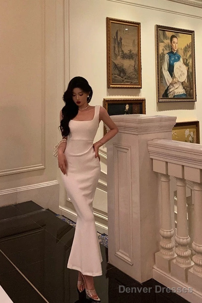 Sexy Mermaid Straps White Sleeveless Date Night Dress Prom Dresses Birthday Outfits