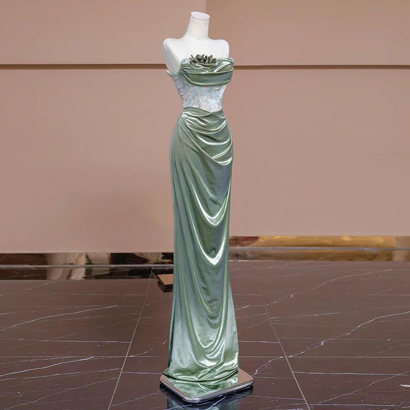 Sexy Mermaid Sweetheart Green Long Evening Dress Satin Prom Dress
