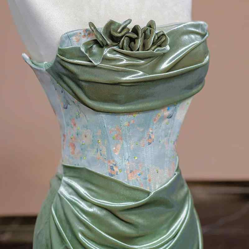 Sexy Mermaid Sweetheart Green Long Evening Dress Satin Prom Dress