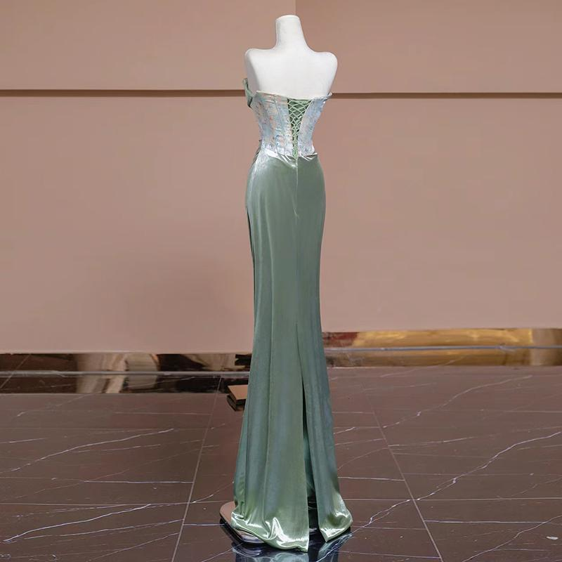 Sexy Mermaid Sweetheart Green Long Evening Dress Satin Prom Dress