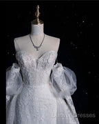 Sexy Mermaid Sweetheart Long Sleeves White Lace Wedding Dress Brides Dress
