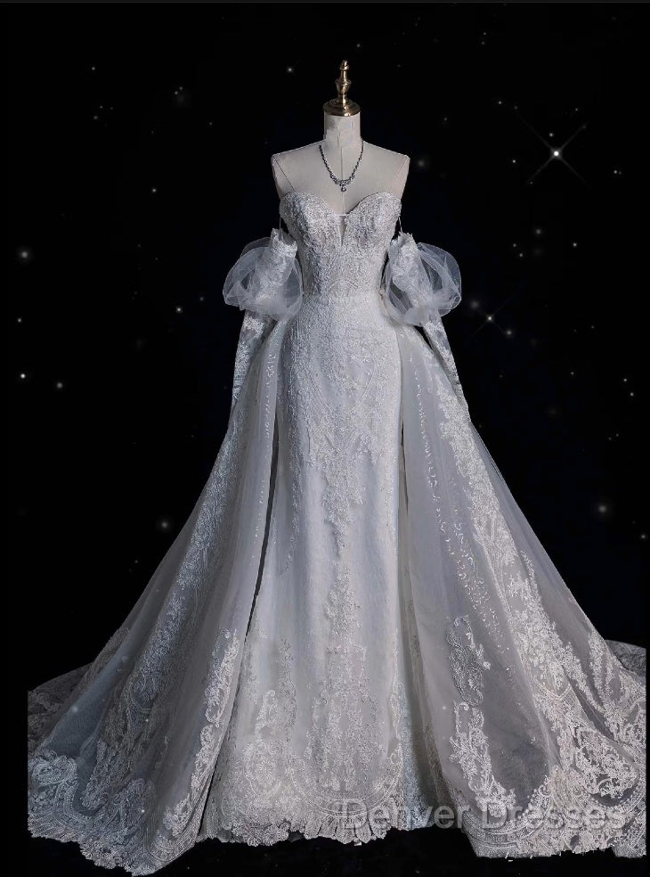 Sexy Mermaid Sweetheart Long Sleeves White Lace Wedding Dress Brides Dress