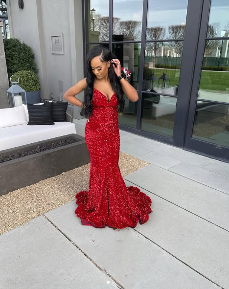 Sexy Mermaid Sweetheart Neckline Sequin Black Girl Red Evening Gown Prom Dress Secondary image
