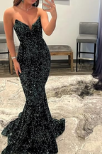 Sexy Mermaid Sweetheart Neckline Sequin Black Girl Red Evening Gown Prom Dress