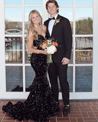Sexy Mermaid Sweetheart Neckline Sequin Black Girl Red Evening Gown Prom Dress