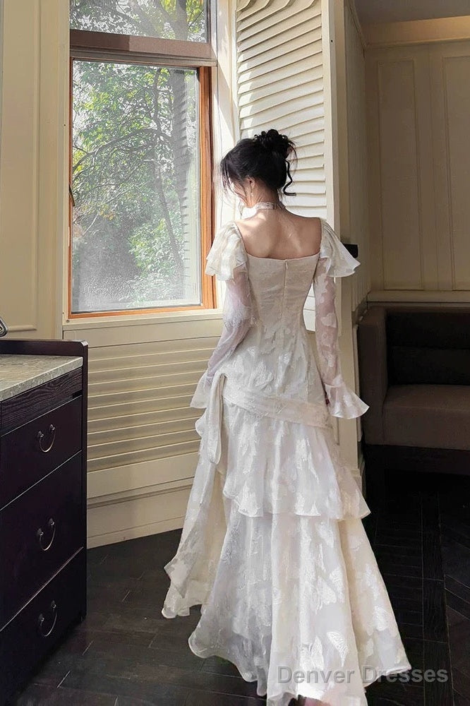 Sexy Mermaid Sweetheart Neckline White Lace Ruffles Long Evening Dress Prom Dresses Secondary image