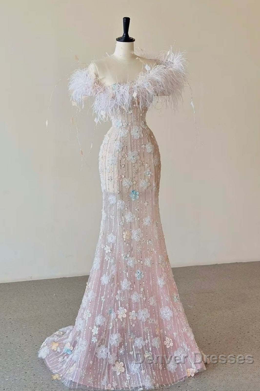 Sexy Mermaid Sweetheart Pink Lace Long Floral Prom Dress Party Dress