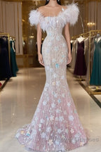 Sexy Mermaid Sweetheart Pink Lace Long Floral Prom Dress Party Dress