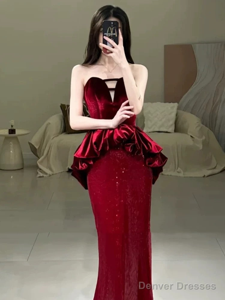 Sexy Mermaid Sweetheart Red Floor Length Evening Dress Prom Dresses