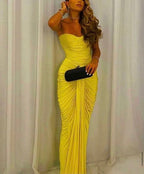 Sexy Mermaid Sweetheart Ruffles Yellow Prom Dress Weddingh Guest Dress