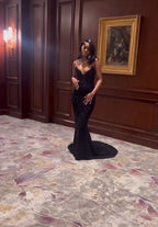 Sexy Mermaid Sweetheart Sequin Slit Black Long Prom Dress Party Dress