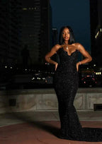 Sexy Mermaid Sweetheart Sequin Slit Black Long Prom Dress Party Dress