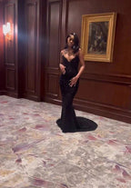 Sexy Mermaid Sweetheart Sequin Slit Black Long Prom Dress Party Dress
