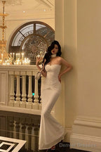 Sexy Mermaid Sweetheart White Long Prom Dresses Simple Fold Birthday Outfits