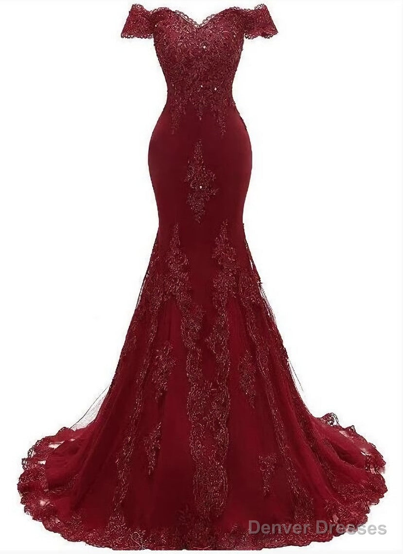 Sexy Mermaid Tulle with Lace Sweethart Party Dress, Long Prom Dress