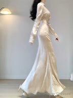 Sexy Mermaid V Neckline Long Sleeves White Prom Dresses Night Dress Birthday Outfits