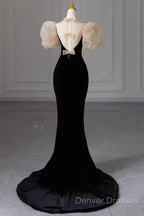 Sexy Mermaid Velvet Party Dress Black Prom Dress