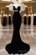 Sexy Mermaid Velvet Party Dress Black Prom Dress