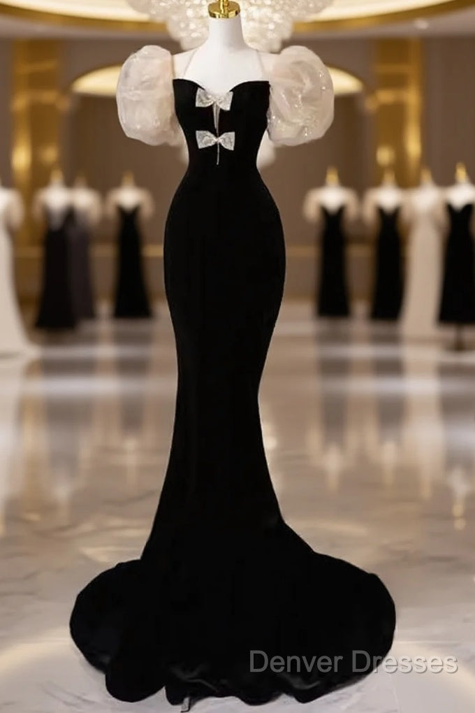 Sexy Mermaid Velvet Party Dress Black Prom Dress