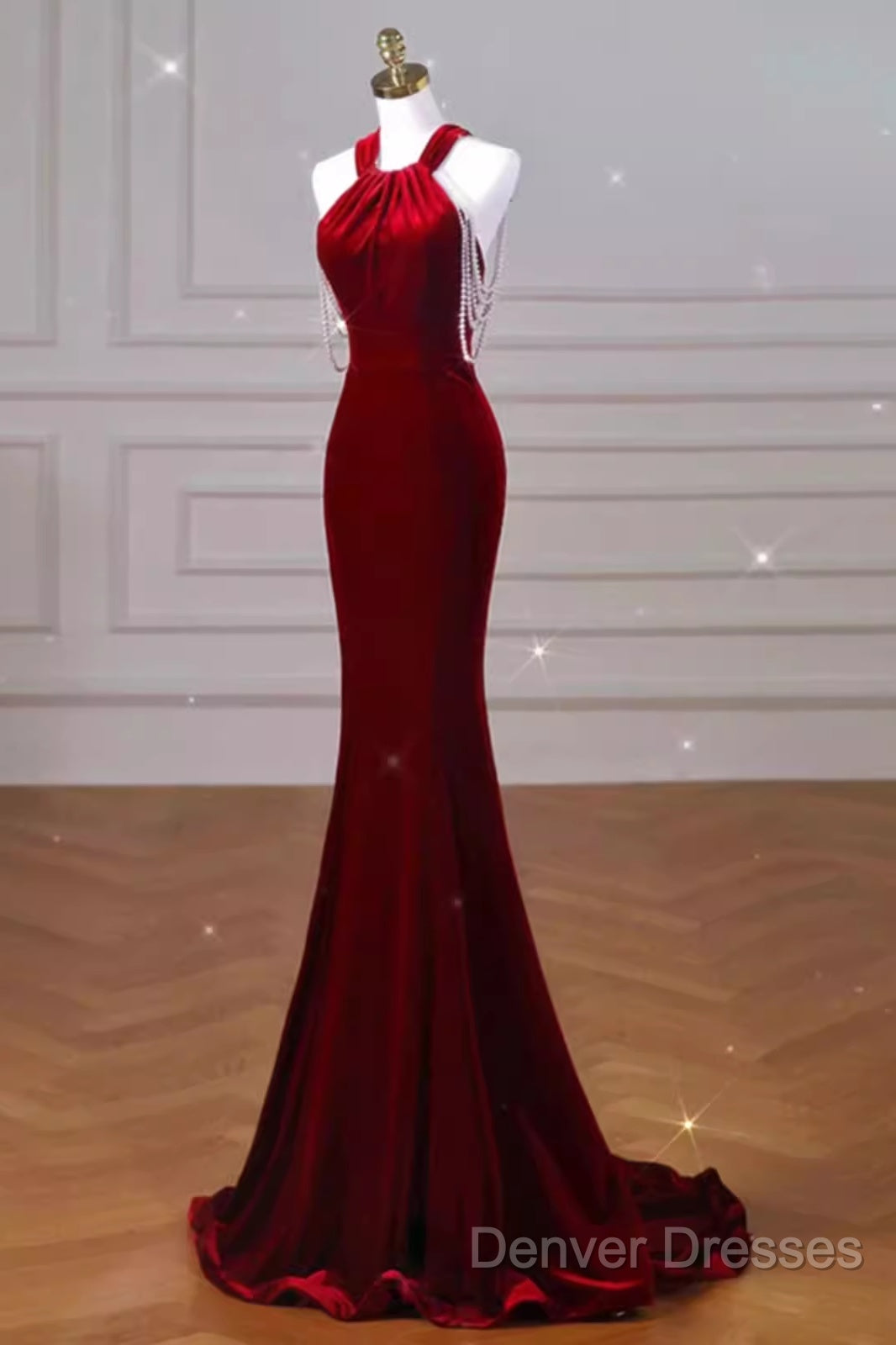 Sexy Mermaid Velvet Party Dress Red Prom Dress
