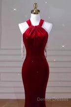 Sexy Mermaid Velvet Party Dress Red Prom Dress