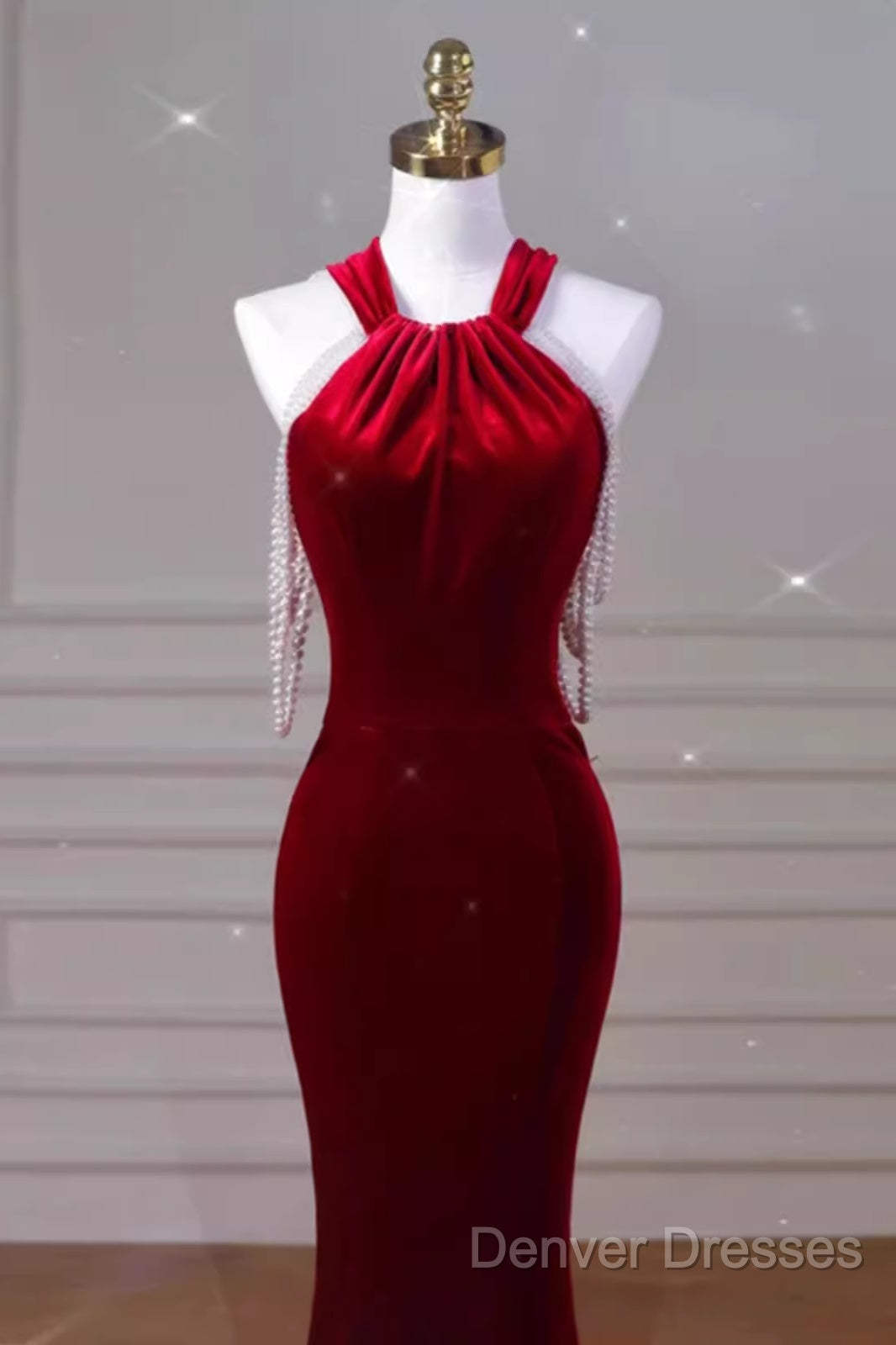 Sexy Mermaid Velvet Party Dress Red Prom Dress