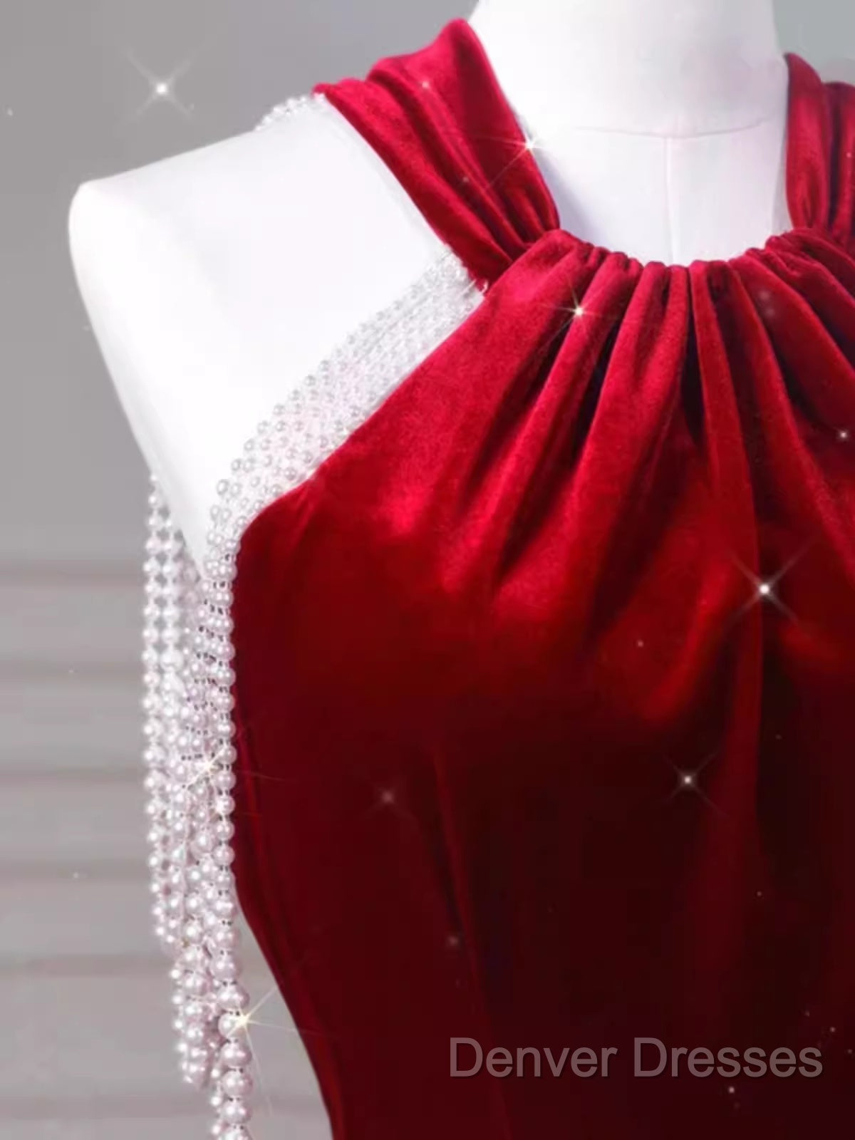 Sexy Mermaid Velvet Party Dress Red Prom Dress
