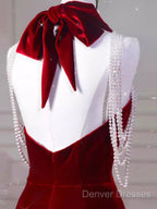 Sexy Mermaid Velvet Party Dress Red Prom Dress