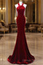 Sexy Mermaid Velvet Party Dress Red Prom Dress