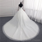 Sexy Open Back Lace Ball Gown Wedding Dresses Appliques Sleeves