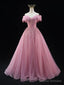 Sexy Pink Tulle Off the Shoulder Pleats Beading Prom Dress
