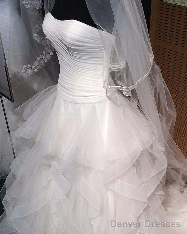 Sexy Pleated Strapless Bodice Corset Organza Ruffles Ball Gowns Wedding Dresses