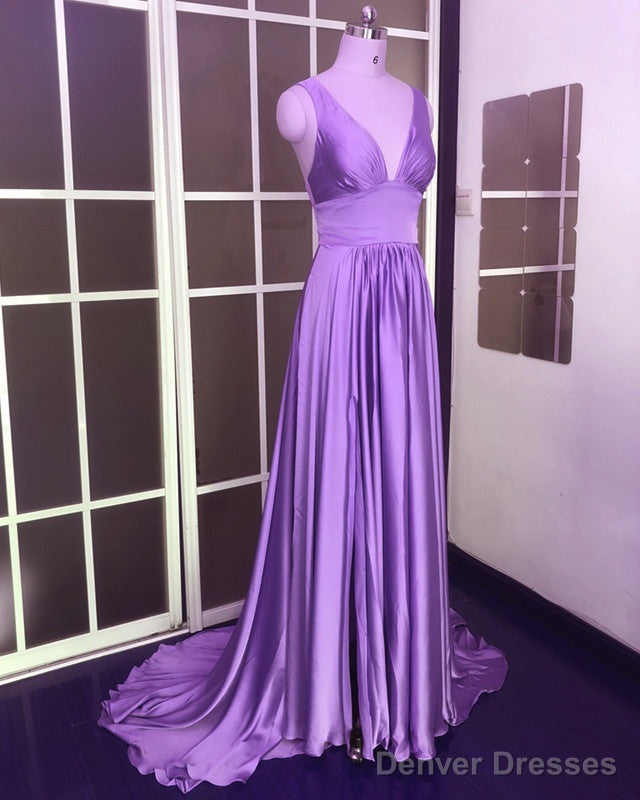 Sexy Plunge V-Neck Long Chiffon Bridesmaid Dresses With Leg Split