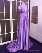 Sexy Plunge V-Neck Long Chiffon Bridesmaid Dresses With Leg Split