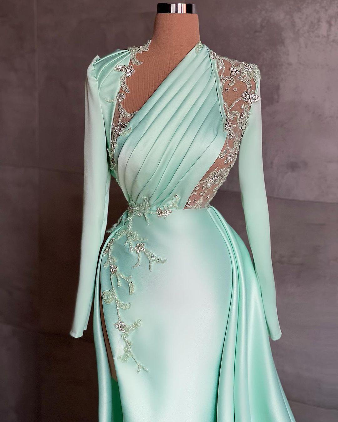 Sexy Prom Dress Plus Size Arabic Aso Ebi Mermaid Prom Dress Lace Beaded Illusion Satin Floor Length Party Evening Wear Secondary image