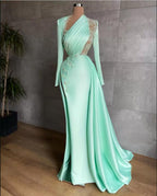Sexy Prom Dress Plus Size Arabic Aso Ebi Mermaid Prom Dress Lace Beaded Illusion Satin Floor Length Party Evening Wear