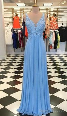 Sexy Prom Dresses With V-Neck Appliqued Lace Long Chiffon Party Gowns Main image