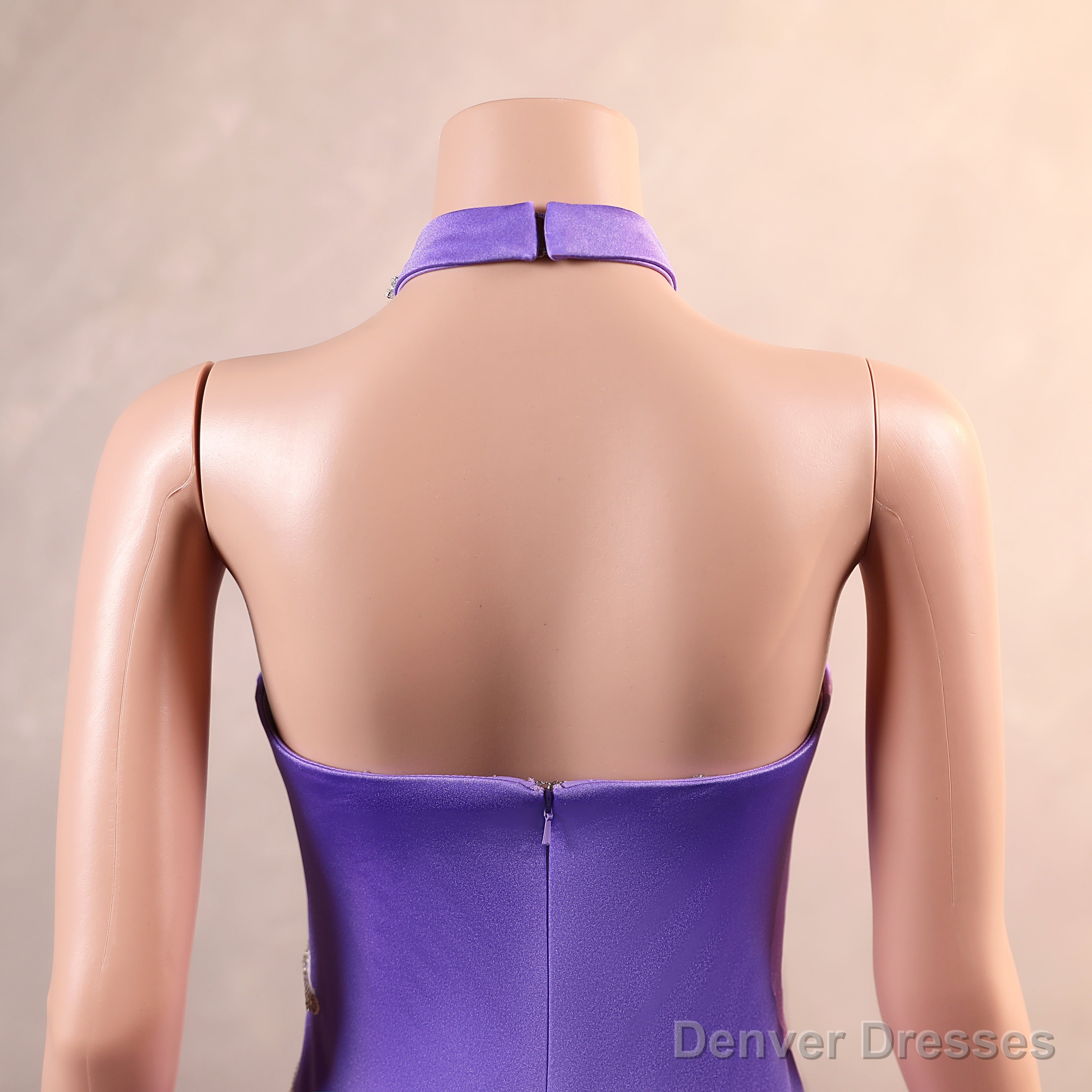 Sexy Purple Mermaid Prom Dresses Heavily Beading Women Evening Dresses Halter Neck