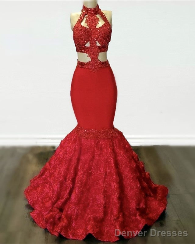 Sexy Red Applique Rosette Mermaid Prom Dresses Main image