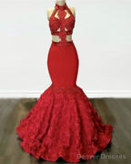 Sexy Red Applique Rosette Mermaid Prom Dresses
