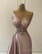 Sexy Robe De Soiree A-Line One-Shoulder Floor Length Beaded Slit Long Prom Dress Prom Gown Evening Dress